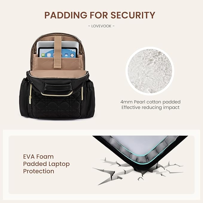 LOVEVOOK Laptop Backpack for Women with Pouch Pocket for Large Capacity Cup,17 Inch Teacher Nurse College Work Backpack Purse,Waterproof Laptop Bag Computer Back Pack for Travel,Black+Wicker pattern