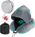 Travel Neck Pillow with Extra Large Hood Rollable Airplane Hooded Neck Pillow with Memory Foam Filling and Removable, Skin-Friendly Cover with Carrying Case & Pouch (Velvet)