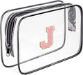 Clear Toiletry Bag,Portable Travel Toiletry Bag,Chenille Letter Cosmetic Bag with Zipper,Waterproof Makeup Bag,Cosmetic Storage Organizer for Women Men,Travel Essentials (Black,J)