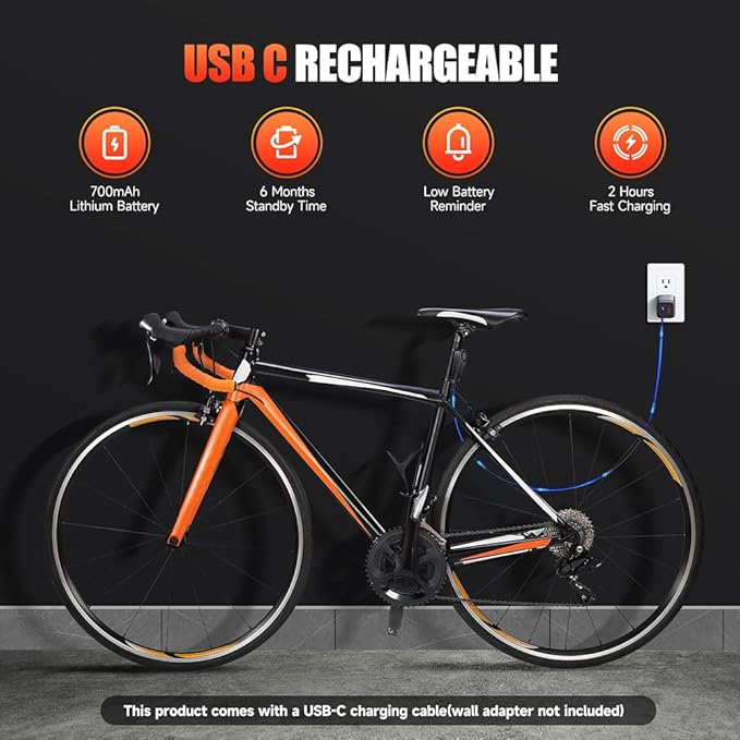 WSDCAM Upgraded Bike Alarm with Remote - 113dB Loud Anti-Theft Security Alarm, 197ft Remote Range, IP65 Waterproof, USB-C Rechargeable, Bike Horn & Locator for E-Bikes, Bicycles, Scooters, Motorcycles