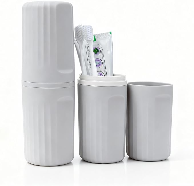 Toothbrush Travel Case, 2 in 1 Compact Travel Toothbrush Holder with Mouthwash Cup, Portable Toothbrush and Toothpaste Travel Case for Camping, Business Trip, School, Bathroom