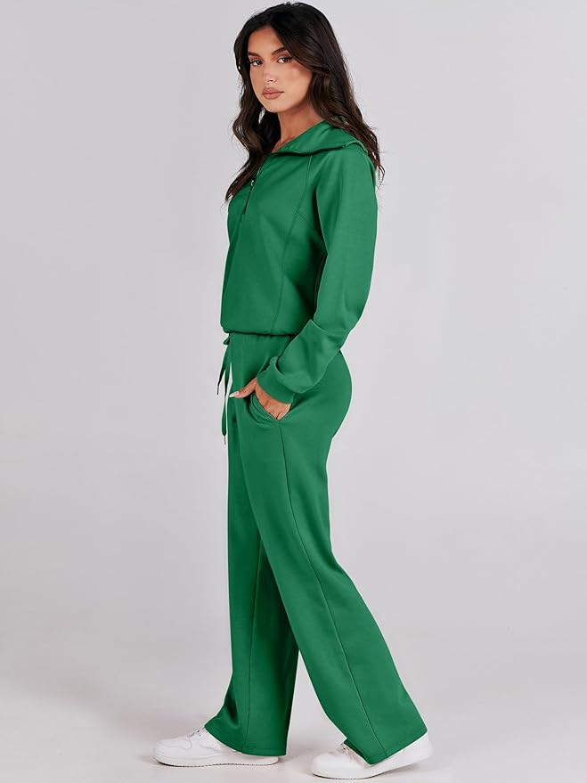 ANRABESS Women 2 Piece Outfits 2025 Fall Fashion Airport Wide Leg Pants Lounge Set Leisure Travel Vacation Clothes Sweatsuits
