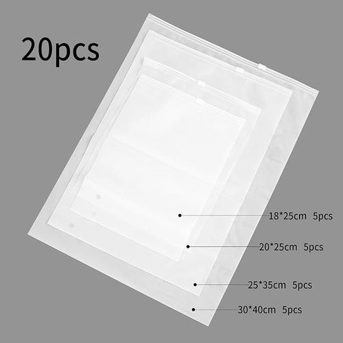 20 Pcs Travel Storage Bags for Luggage Organizer Bags, Clothes Packaging Ziplock Bag, Plastic Waterproof Resealable Compression Zipper Packing Bag for Travel Suitcase Clothing Shoes(4 Sizes)