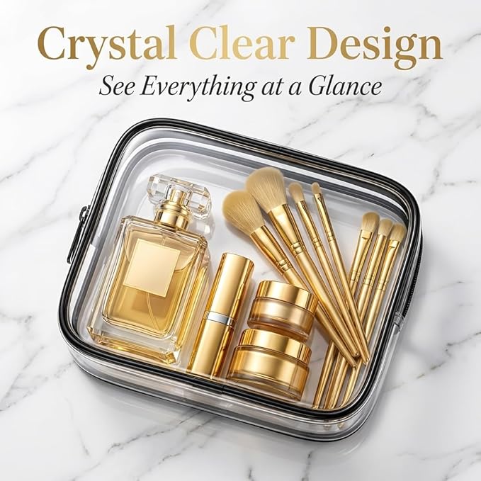 Clear Makeup Bag 4 Pack, TSA Approved Toiletry Bag for Women, Waterproof PVC Cosmetic Pouch Travel Organizer, Clear Bags for Diaper Bag Organizer Purse, Portable Zipper Pouch Set (L+M+M+S)