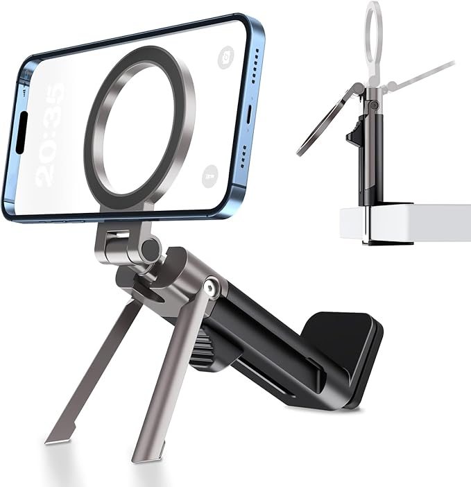 Adjustable Magnetic Phone Holder, Handsfree Airplane Phone Holder, Foldable Airplane Travel Essentials, 360° Rotation for All Mobile Phones Desk Long Flying Tray Table