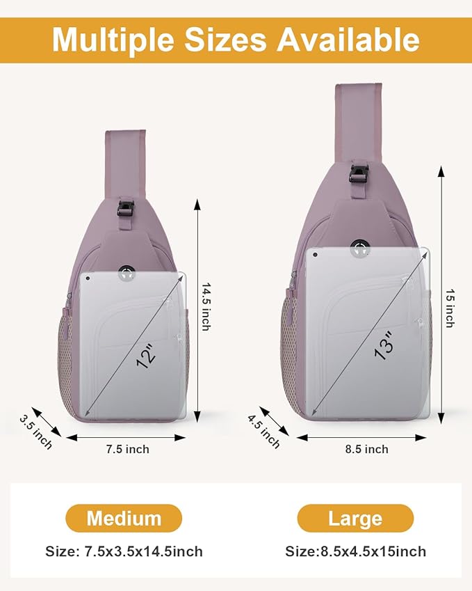 Pritent Crossbody Bags for Women Man, Waterproof Sling Bag Backpack Trendy Casual Cross Body Bags with Convertible Shoulder Strap Chest Bag for Camping Hiking Travel Essentials (Purple, Medium)