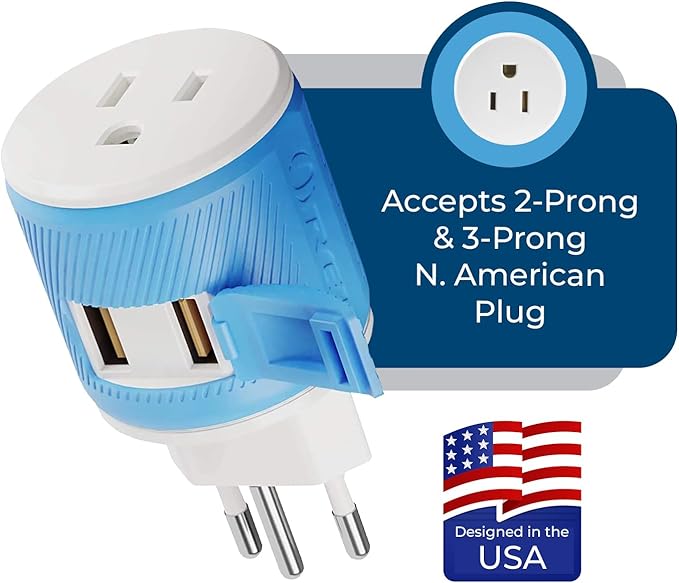 OREI Type J Adapter Switzerland – US to Switzerland Plug Adapter with 2 USB Ports – CE Certified & RoHS Compliant Switzerland Travel Plug Adapter