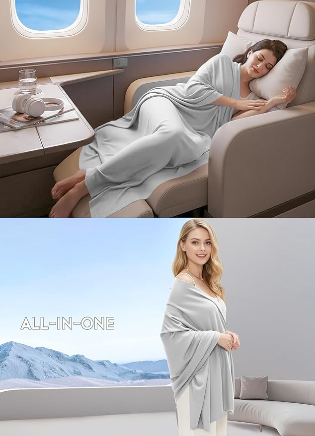 Women's Wool Blend Travel Scarf Lightweight Breathable Wrap Pashmina Airplane Blanket Shawl