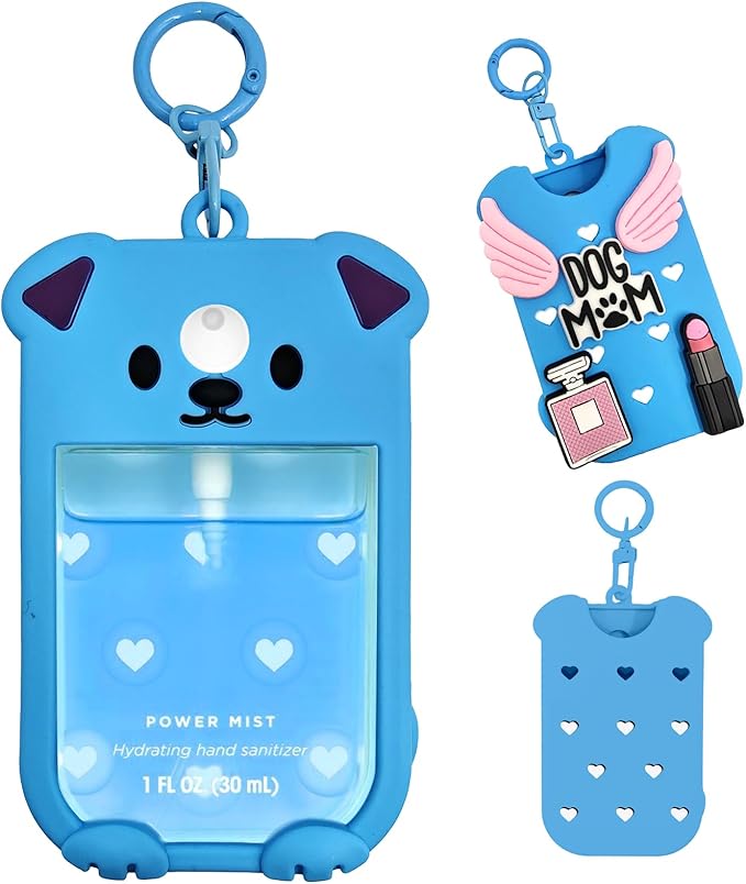 Puppy Silicone Case for Touchland Hand Sanitizer Spray 1 floz (30ml), Cute Dog Cover with Keychain & 5 Charms