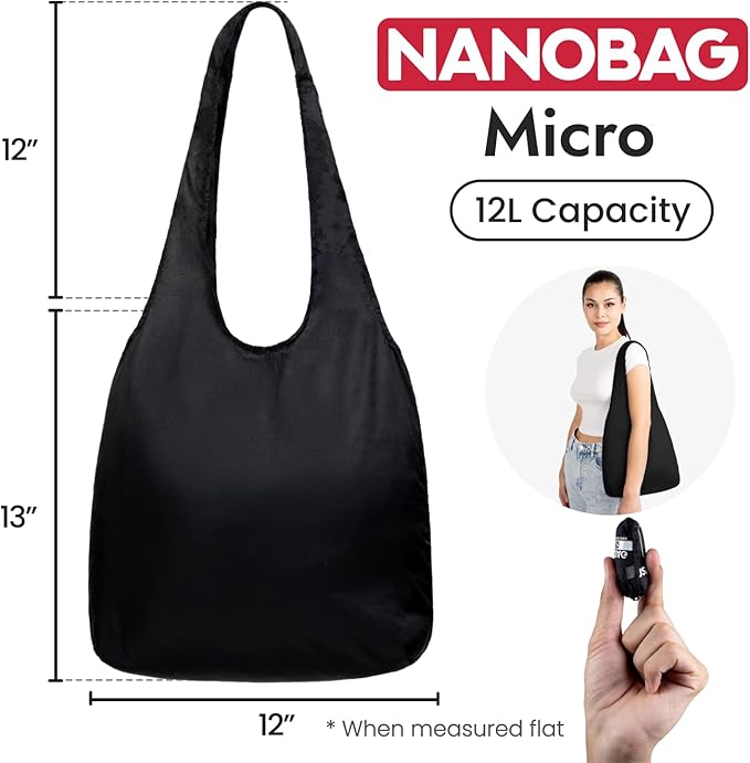 Nanobag Ultralight Foldable Tote for Women & Men, Reusable Grocery & Travel Bag, Packable Collapsible Compact Market Essential (Micro Navy)