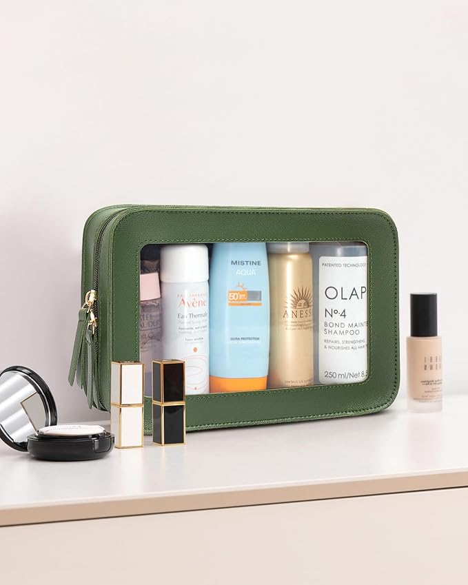 LETGO Clear Makeup Bags, TSA Approved Toiletry Bag, Small Makeup Organizer Fit Carry-on Travel Essentials,Clear Cosmetic Bags Car Organization and Storage for Women Men (Vintage Green)