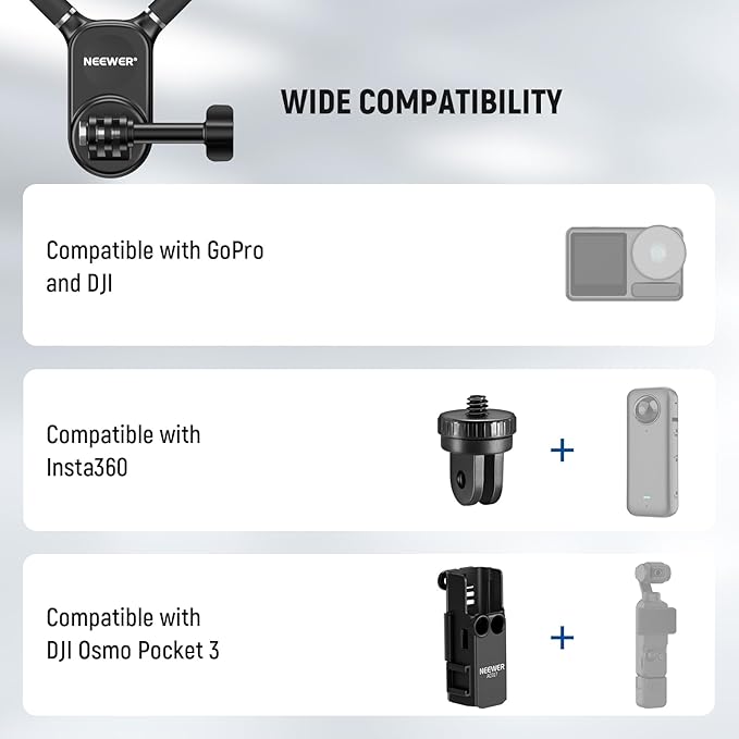 NEEWER Magnetic Neck Mount with Pocket 3 Cage, Flexible Quick Release Action Camera Neck Holder Compatible with Hero 13 12 11 Max DJI Action 5 Pro Insta360 Osmo Pocket 3 Accessory for POV, GP39