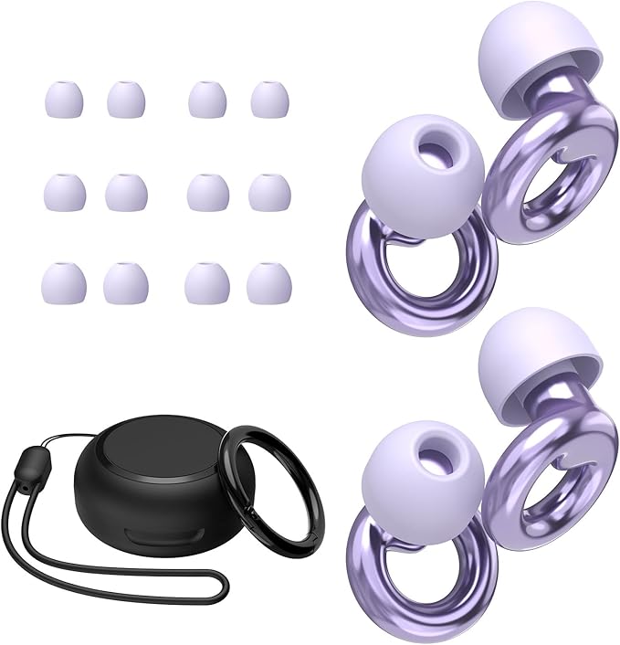 JUSTRVN Ear Plugs for Sleeping,2 Pairs of Stylish Reusable Noise Reduction Earplugs with 8 Pairs Tips & case,Hearing Protection Earplugs for Concert,Travel,Work,Live Events - 25dB-30dB