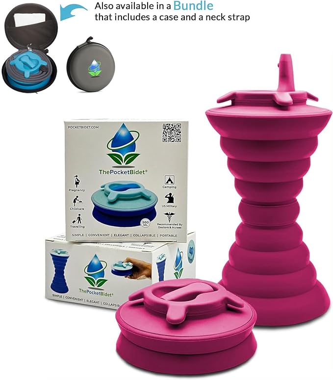 The Pocket Bidet®: Portable Travel Bidet with Collapsible & Ergonomic Design, Easy to Spray, Flying Saucer Bidet for Men, Pregnant Women, Camping, Outdoors, Fits in a Purse or Bag (Pink, 500 ml)