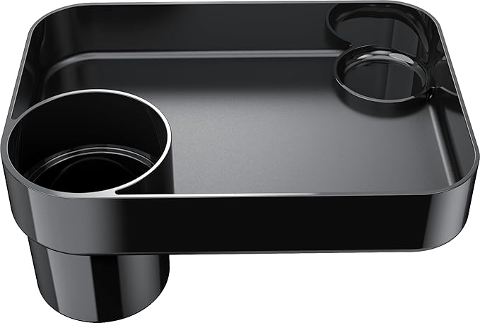 Toddler Car Seat Snack Tray - 3 Inch Cup Holder with Dip Well Fits Most Sippy Cups, Mess-Free Square Kids Travel Tray (1, Black)