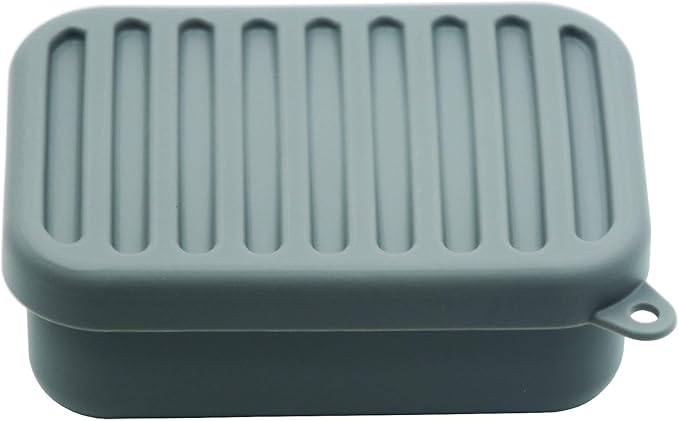 Leakproof Silicone Travel Soap Case,Portable Soap Box with Draining Layer for Shower,Bathroom,Camping,Hiking,Gym (Gray)
