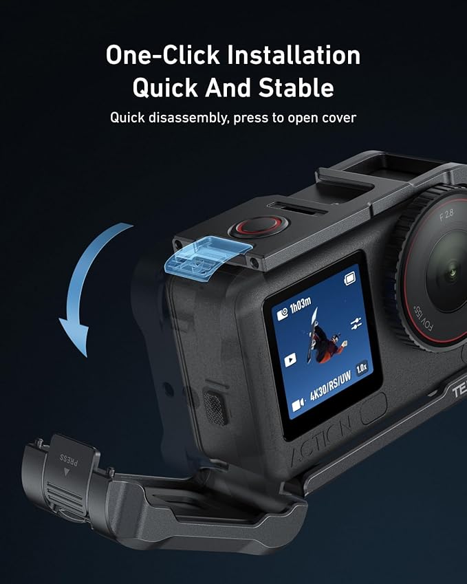 TELESIN Aluminum Alloy Protective Frame Case with Magnetic LED Light for DJI Osmo Action 6 Camera, Quick-Release Metal Rabbit Cage Protective Frame Housing Sleeve with 1/4" Screw and Cold Shoe