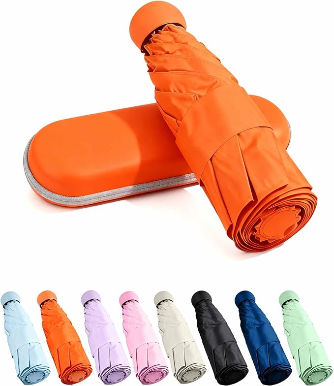 MRTLLOA Travel Essentials Mini Umbrella with Case for Purse - Small Compact & Lightweight, UV Sun Protection, Manual Open/Close for Pocket Umbrella(Women/Men/Kids)