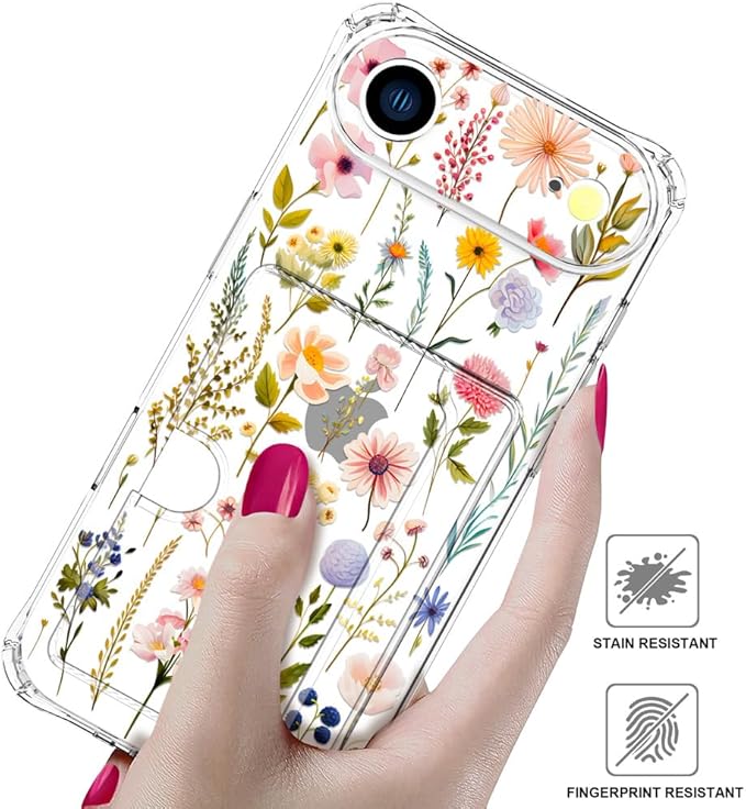 Compatible with iPhone 17 Air Case Card Holder for Women Cute Design,Wallet Phone Cases Transparent Cool Kawaii Protective (Clear Watercolor Floral)