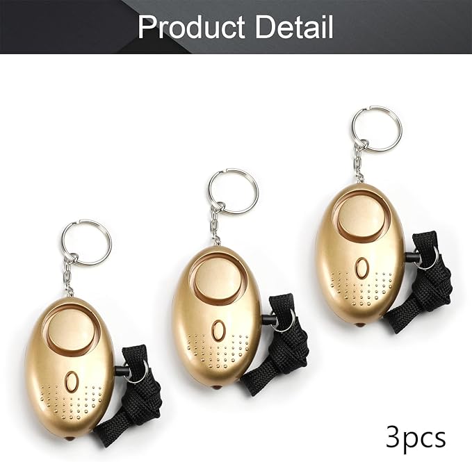 Othmro 3 Pack 120DB Personal Alarm with LED Lights, Emergency Safety Alarm for Women, Men, Children, Elderly Gold