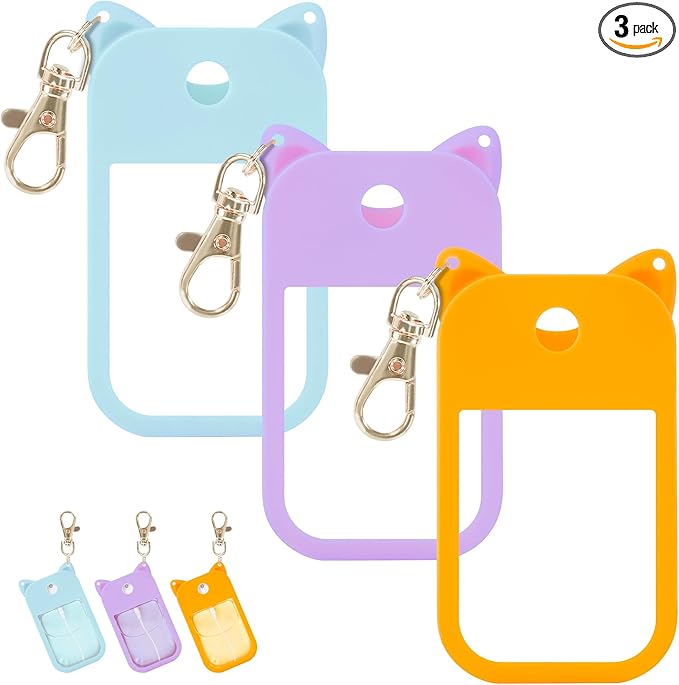 3 Pcs Silicone Case Compatible with Touchland Hand Sanitizer Spray Power Mist and Glow Mist 1FL. OZ., Portable Keychain Protective Case with Cute Ears, Hand Sanitizer Spray Accessory