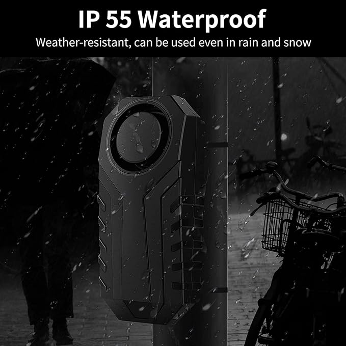 113dB Bike Alarm, Wireless Vibration Motion Sensor Waterproof Motorcycle Alarm with Remote, Anti-Theft Vibration Bicycle Alarm Waterproof Vehicle Security Alarm System, 2 Pack