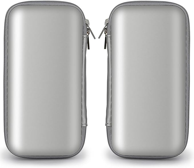 iMangoo Travel Essential Electronics Organizer Pouch Charger Case, Shockproof Dual Zipper Power Bank Cables Tech Accessories Purse, Men & Women Travel Must Have Storage Bag, 6.5x3.2x1 inch Silver