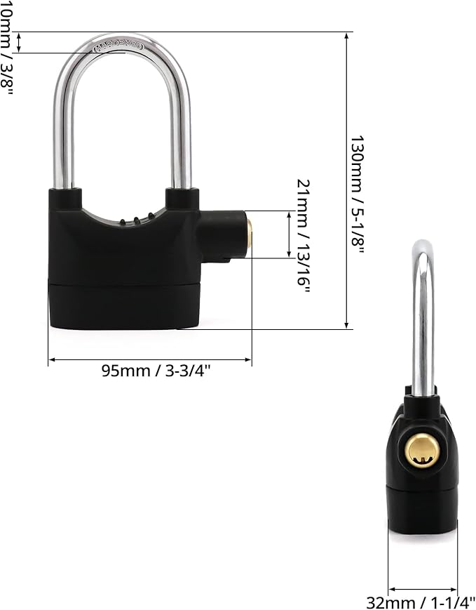 QWORK Alarm Lock, 110 Db Universal Security Alarm Lock System Burglar Door Motor Bike Padlock with 3 Keys (Black)