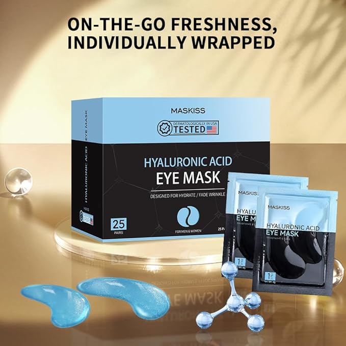 Maskiss Under Eye Patches (25 Pairs), Hyaluronic Acid Eye Masks for Dark Circles Puffy Eyes Undereye Bags, Collagen Eye Patches for Wrinkles and Hydrate, Skin Care Gift for Her