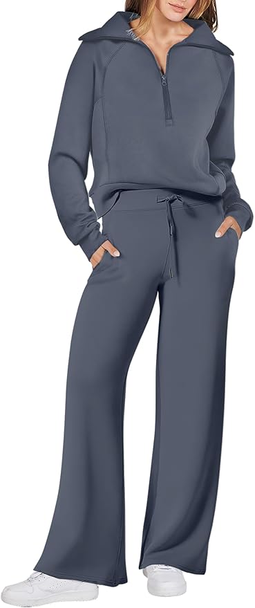 ANRABESS Women 2 Piece Outfits 2025 Fall Fashion Airport Wide Leg Pants Lounge Set Leisure Travel Vacation Clothes Sweatsuits