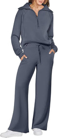 ANRABESS Women 2 Piece Outfits 2025 Fall Fashion Airport Wide Leg Pants Lounge Set Leisure Travel Vacation Clothes Sweatsuits