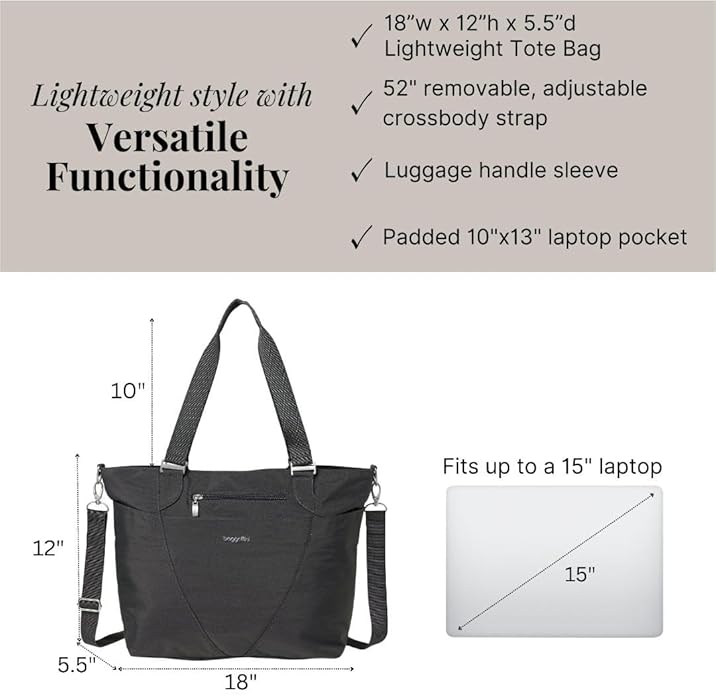 Baggallini Avenue Tote - 12x18 Laptop Tote Bag for Women - Lightweight Work Travel Carry On Bag
