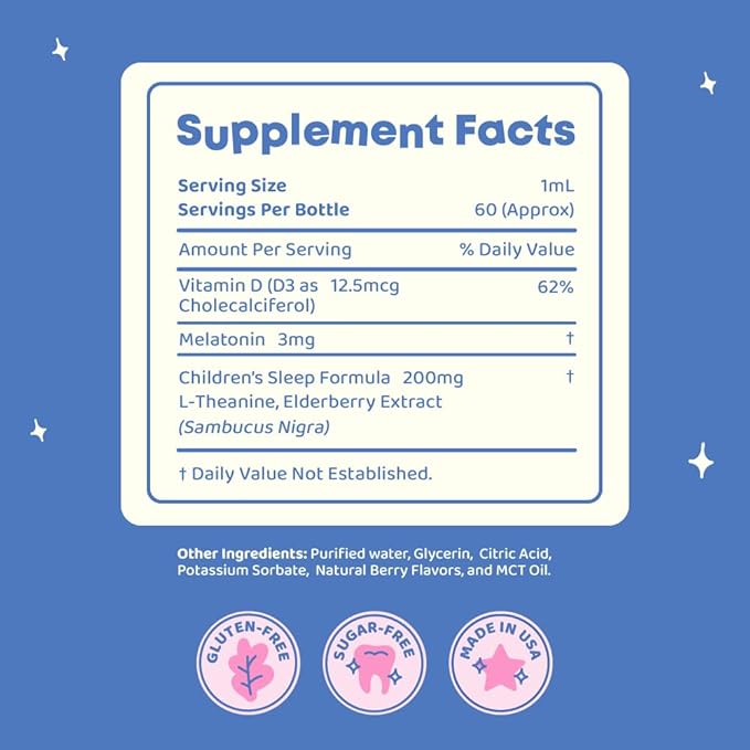 JoySpring SleepBerry - Kids Melatonin Liquid - 3MG Melatonin with D3 and Elderberry - Sugar-Free Liquid for Kids & Teens – Gentle Natural Sleep Support Formula (4 fl oz) (Pack of 2)