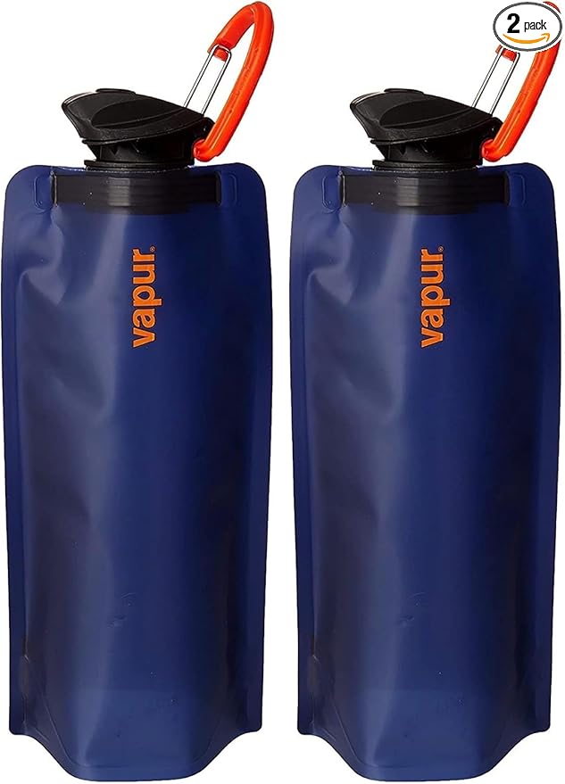 Vapur Flexible, Collapsible Wide Mouth Anti-Bottle with Detachable Carabiner, 34 Ounce, Night Blue, Pack of 2