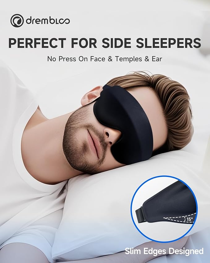 Sleep Mask for Side Sleeper, 100% Light Blocking Eye Mask for Men Women, Soft 3D Contoured Sleeping Masks with Adjustable Strap, Zero Pressure on Lashes, Comfortable Breathable Eye Cover for Travel