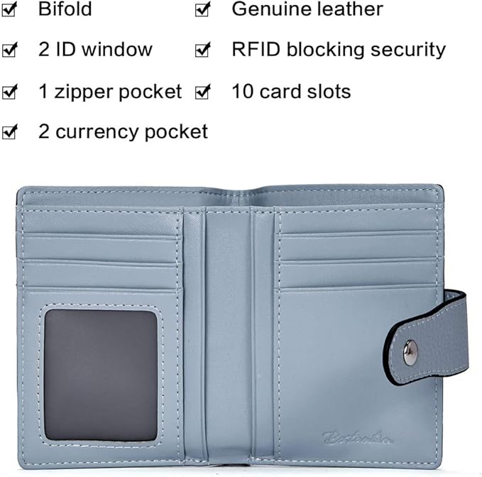 BOSTANTEN Women Leather Wallet RFID Blocking Small Bifold Zipper Pocket Wallet Card Case Purse with ID Window