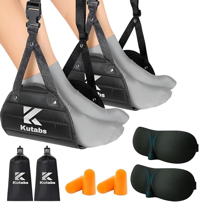 Foot Hammock for Plane or Travel Pillow - Airplane Foot Hammock and Plane Foot Rest - Ultimate Travel Accessories with Sleep Mask and Ear Plugs