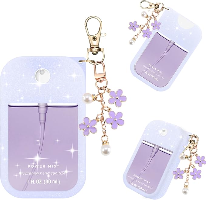 Silicone Case Compatible with Touchland Hand Sanitizer Spray Mist 1 oz with Flower keychain