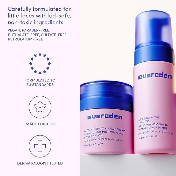 Evereden Kids Travel Essentials Set: Clean & Vegan 5-Piece Skin Care Travel Set for Kids | Body Wash, Lotion, Face Wash, Cream, 2-in-1 Shampoo & Conditioner | TSA-approved | Travel Size Toiletries