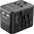 2026 New MENLONIGT Universal Travel Adapter, International Power Plug Adapter with 2 USB-C and 2 USB-A Ports, All-in-One Worldwide Wall Charger for USA EU UK AUS (Black)