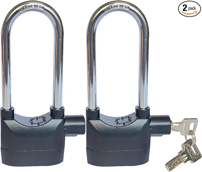 Long Cross-Beam Alarm Lock 110dba Universal Security Alarm Lock System Anti-Theft for Door Motor Bicycle Padlock with 3 Keys (2PCS)