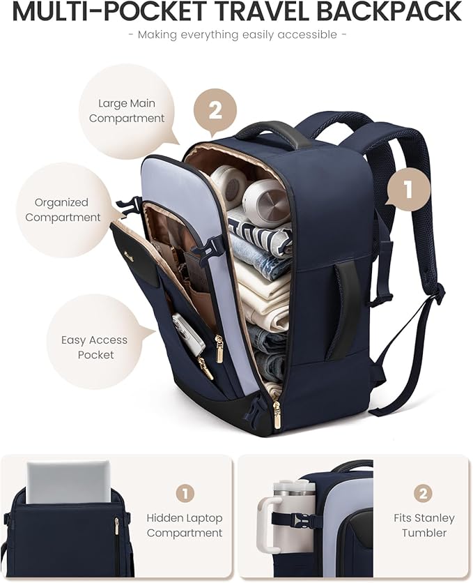 LOVEVOOK 40L Travel Backpack for Women Men, Large Carry on Backpack for Airplanes TSA Personal Item Travel Bag fits 15.6" Laptop, Waterproof Weekender Essentials Airline Approved with 2 Packing Cubes