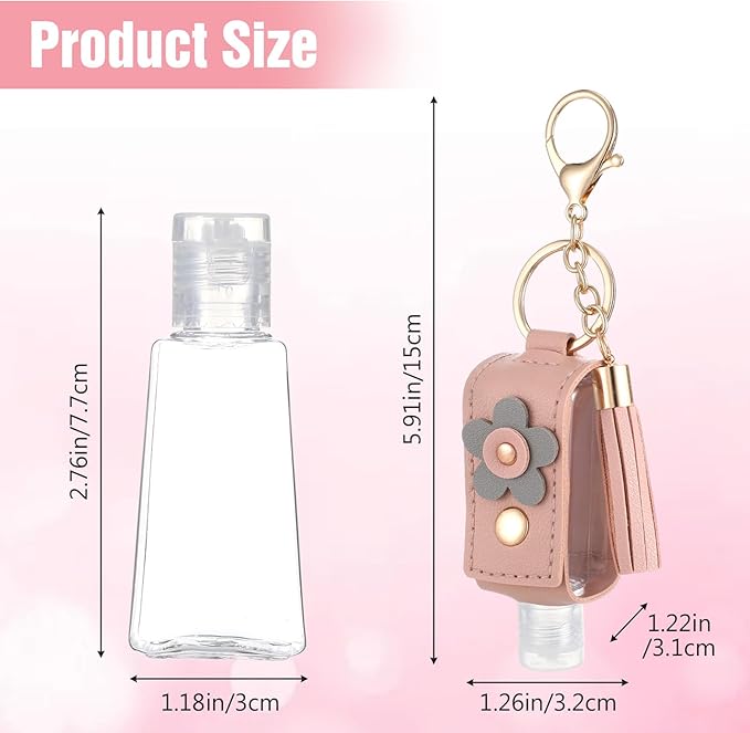 4 Pcs Handwashing Fluid Keychain Portable 30ml Refillable Leather Hand Handwashing Fluid Mini Case Holder Keychain Travel Size for Toiletry Lotion Liquid Soap Shampoo