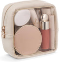 Pocmimut Clear Makeup Bag,Easy to Find Mini Makeup Bag for Purse,Travel Makeup Bag for Car, Compact Cosmetic Pouch for Daily Essentials,Beige