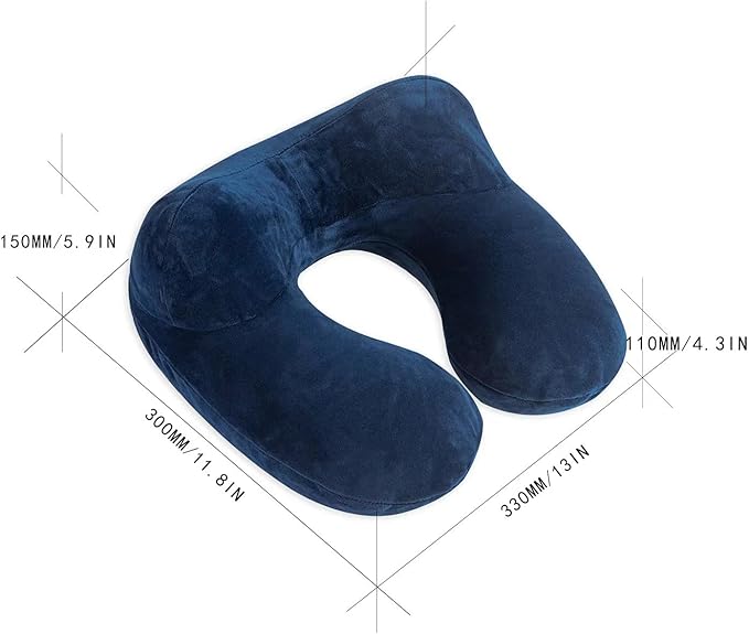 Inflatable Travel Pillow, Neck Pillow Support for Traveling, Airplanes, Cars, and Offices with Compact Carrying Bag, Soft Velvet Washable Cover, Ideal for Adult Sleepers (Blue)