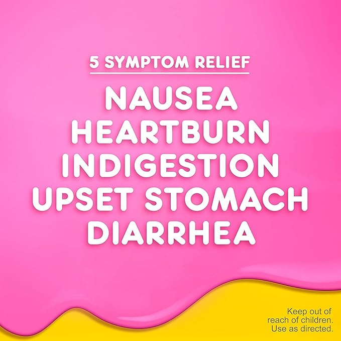 Pepto Bismol Chewable Tablets, Upset Stomach Relief, Nausea Relief, Heartburn Relief, Indigestion Relief, Anti Diarrhea Medication for Adults - 5 Symptom Relief, 30 ct