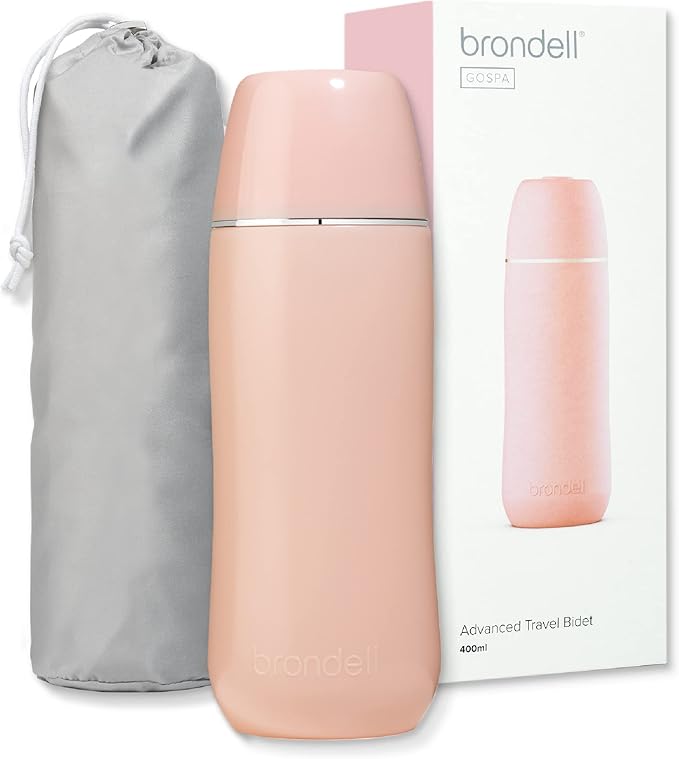 Brondell GoSpa Advanced Portable Bidet for Travel–Pop-Up Nozzle System –High-Quality Compact Bidet with Discreet Travel Bag for Convenient Storage–400mL, Pink