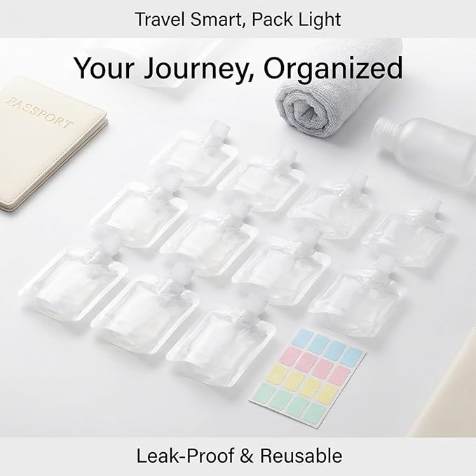 17 Pack Travel Pouches for Toiletries – TSA Compliant Leak Proof Refillable Liquid Pouches, Flat Travel Bottles for Shampoo Lotion Soap, Carry On Travel Containers 30ml 50ml 100ml
