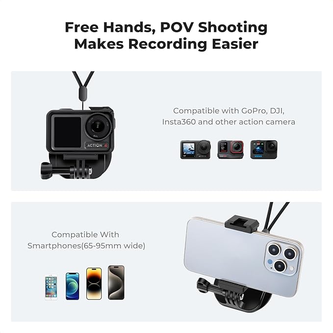 K&F CONCEPT Magnetic Action Camera Chest Mount for GoPro Hero 13/12/11/10/9 Black, DJI Osmo Action 5 Pro/4/3/2 and More Action Camera, POV Neck Mount with Adjustable Neck Strap Lanyards