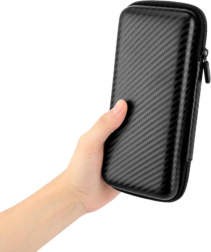 iMangoo Travel Essential Electronics Organizer Pouch Charger Case, Shockproof Dual Zipper Power Bank Cables Tech Accessories Purse, Men & Women Travel Must Have Storage Bag, 8.5x4.5x2 inch Fiber Black